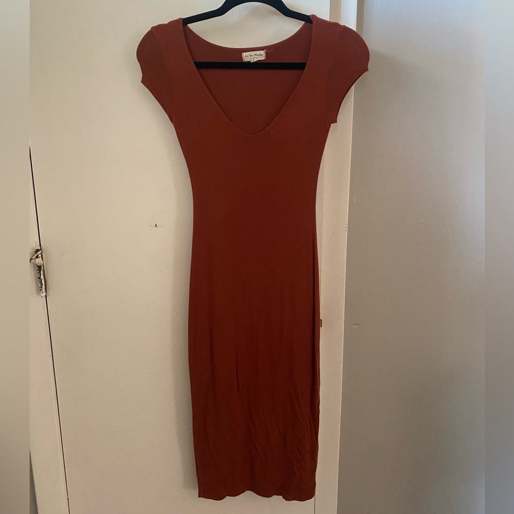 See You Monday Terracotta and Royal Blue Midi Dress